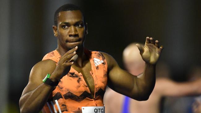 Yohan Blake of Jamaica after winning the mens 100 metres at the Queensland International Track Classic on Wednesday night.