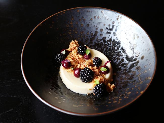 Pannacotta with blackberries at Pure South Dining. Picture: Rebecca Michael