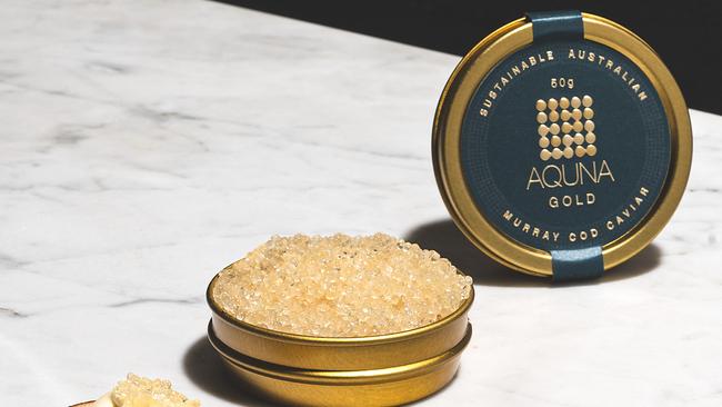 A tin of Aquna Murray Cod caviar