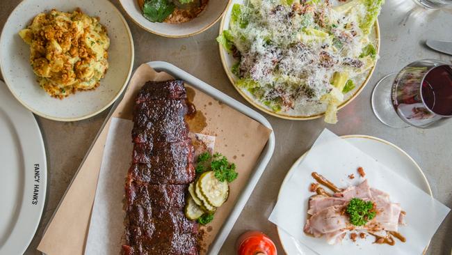 Enjoy a meaty spread at Fancy Hanks. 