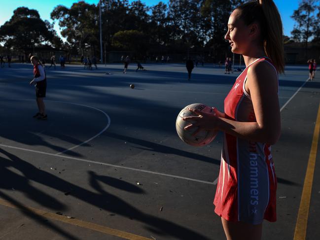 Bella Hodgson trains at the rundown Thomas St courts in Hampton. Picture: Penny Stephens