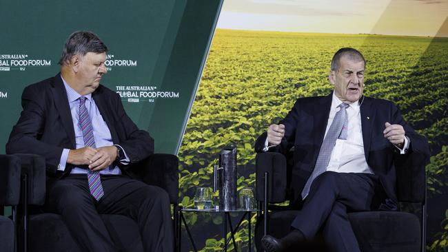 Ritchies boss Fred Harrison and Jeff Kennett speaking at the Global Food Forum in Brisbane. Photo: Glenn Hunt / The Australian