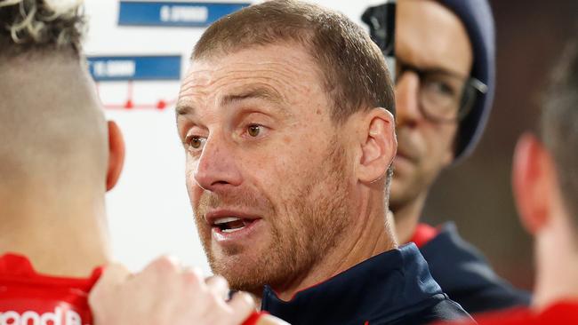 Simon Goodwin wants Melbourne to rediscover its defensive hallmark. Picture: Getty Images