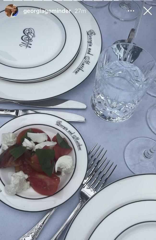 Monogrammed crockery from the reception.