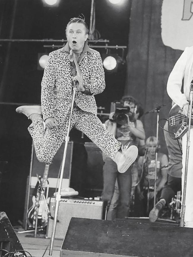 Frankie J Holden on stage with rock band Ol’55 in the 1970s. (Picture: Supplied)