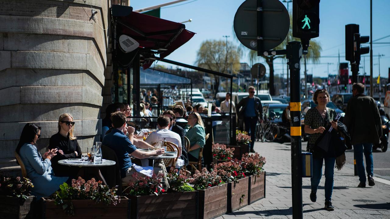 Despite the pandemic, people are still eating out in Stockholm, which contains the majority of the country’s COVID-19 infections. Picture: Jonathan Nackstrand/AFP