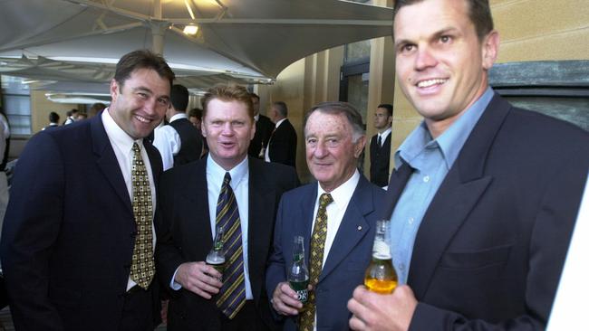 Terry Hill alongside Paul Vautin, Ken Arthurson and Paul Harrigon in 2002. Picture: Brad Newman