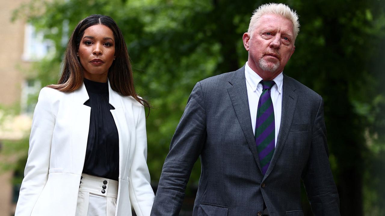 Boris Becker, and his partner Lilian de Carvalho Monteiro, arrive at Southwark Crown Court in London. Photo by Adrian DENNIS / AFP.