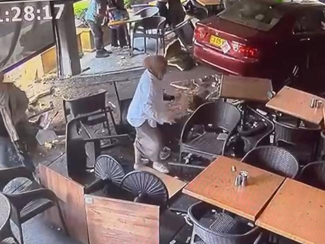 CCTV shows the car accelerating into several diners. Picture: Supplied.