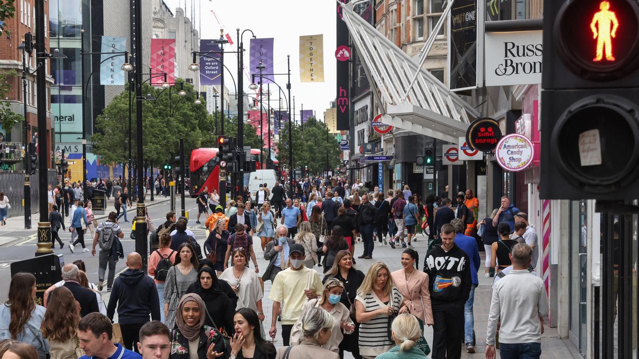 Crowds throng London’s Oxford Street in August with the nation now living with Covid-19. Photographer: Hollie Adam/Bloomberg via Getty Images