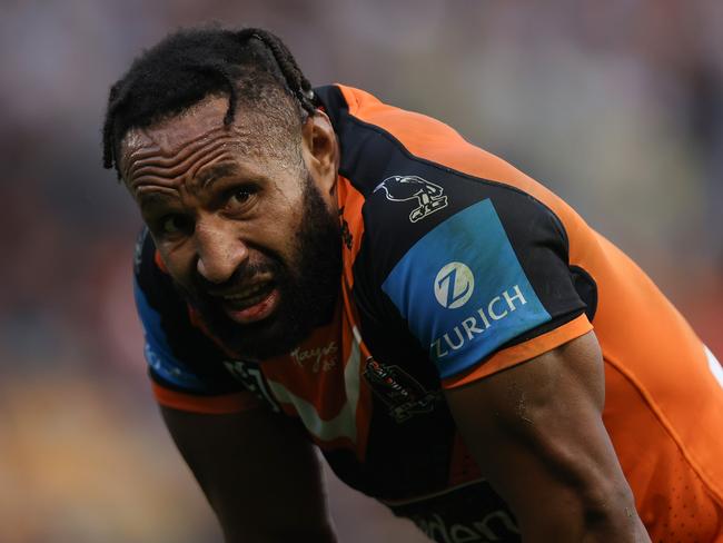 Justin Olam was a late omission for the Tigers on the weekend but is hopeful for a return against the Roosters. Picture: Jason McCawley/Getty Images