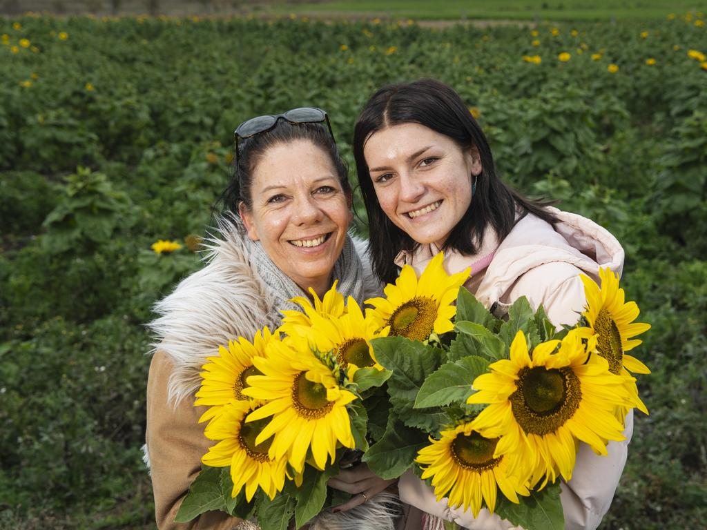 Tracey Provost (left) and daughter Shae Provost at Warraba Sunflowers, Saturday, June 22, 2024. Picture: Kevin Farmer