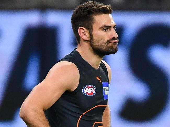 PERTH, AUSTRALIA - SEPTEMBER 03: Stephen Coniglio of the Giants looks dejected after a loss during the 2021 AFL Second Semi Final match between the Geelong Cats and the GWS Giants at Optus Stadium on September 3, 2021 in Perth, Australia. (Photo by Daniel Carson/AFL Photos via Getty Images)