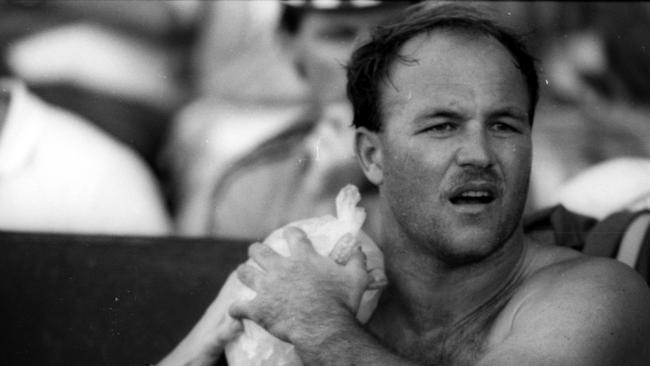 An injured Wally Lewis during his Seagulls days.