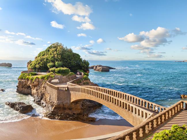 Bridge to the small island near coast in Biarritz, France