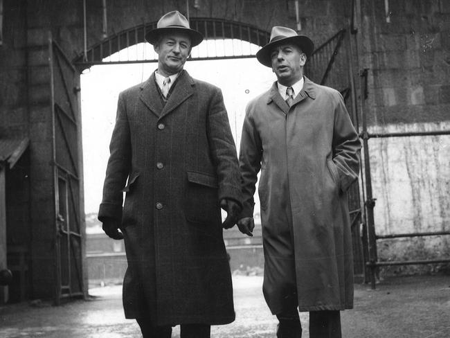 Inspector General of Prisons AR Whatmore and Chief Secretary Sir Arthur Rylah at Pentridge Prison in 1955.