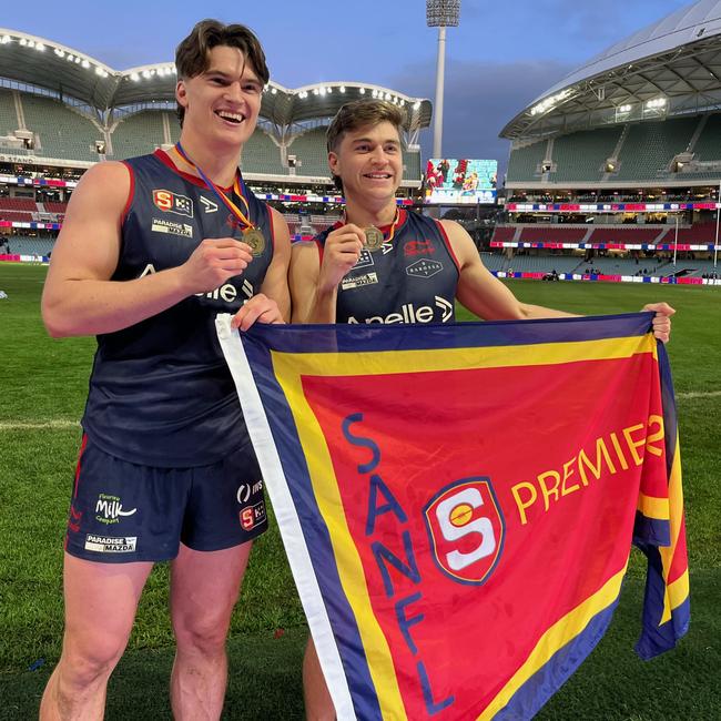 Nick Lowden and Jackson Kelly after winning a premiership for Norwood Football Club in 2022. Picture: Supplied