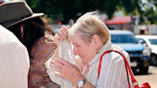 Pie cook Fran Hodgetts leaves the Katherine court house during the inquest into the suspected death of Paddy Moriarty