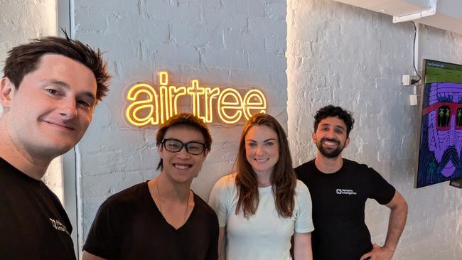 (from left) Harmony Intelligence Chris Mathwin, James Dao, Airtree's Jax Vullinghs, and co-founder Soroush Pour.