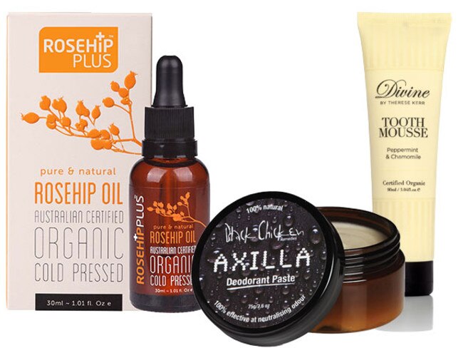 RosehipPLUS Rosehip Oil, Black Chicken Axilla Deodorant and Divine Tooth Mousse by Therese Kerr.