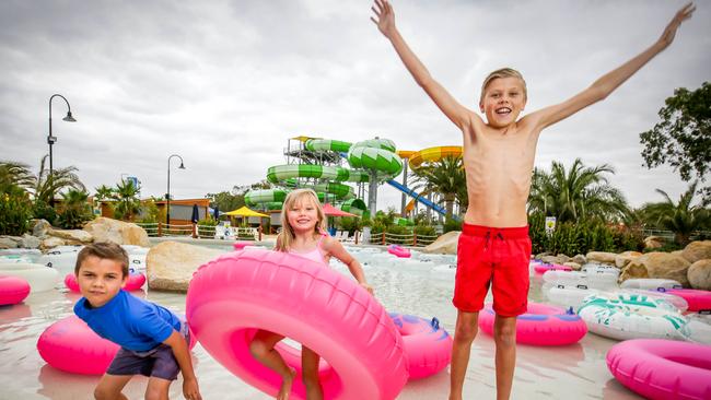 Flynn, Paige and Noah enjoy Gumbuya World. Picture: Nicole Cleary