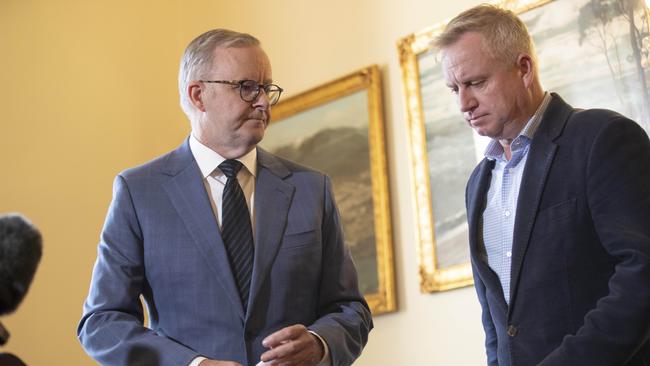 Prime Minister Anthony Albanese and Tasmanian Premier Jeremy Rockliff at Hobart. Picture: Chris Kidd