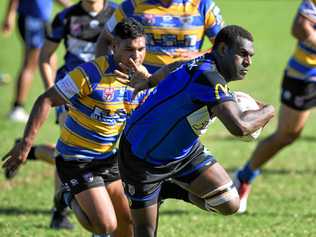 ATTACKING EDGE: Goodna back Ray Baira busts free of the Norths defence during last weekend's Rugby League Ipswich victory at Woogaroo Field. Picture: Rob Williams