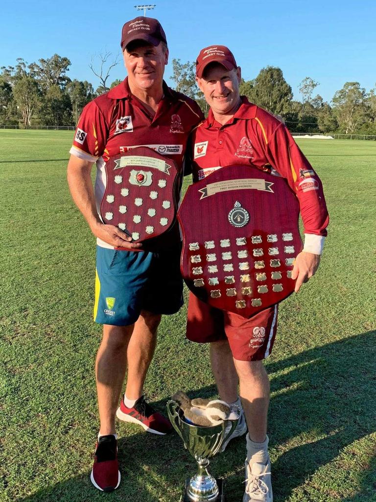 Centrals Coach Scott Barrett and captain Wayne Jones after winning the first division premiership in 2018/19.