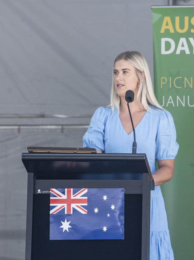 Toowoomba Senior Sports Award Shenae Ciesiolka. Australia Day celebrations at Picnic Point in Toowoomba. Thursday, January 26, 2023. Picture: Nev Madsen.