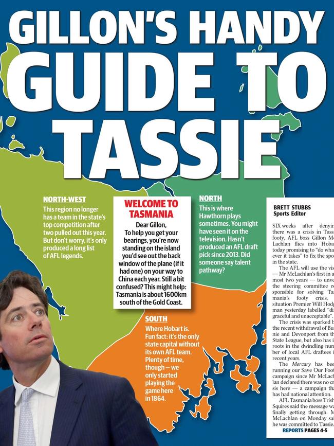 Our handy guide to Tasmania for AFL CEO Gillion McLachlan.