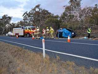 HORROR CRASH: A woman in her 40s was killed in a horror crash on the New England Highway at Glen Aplin yesterday. Picture: Elyse Wurm