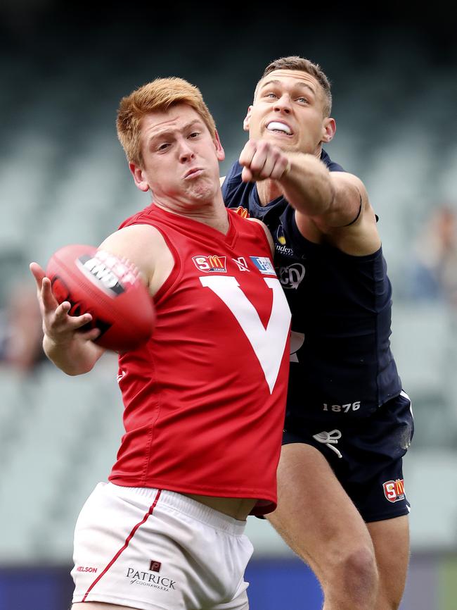 Mitchell Harvey tries to juggle a mark for North Adelaide. Picture Sarah Reed