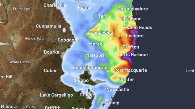 Some forecast models predict 100 to 200 mm of rain over parts of northeast NSW during Friday and Saturday combined. Supplied / Weatherzone