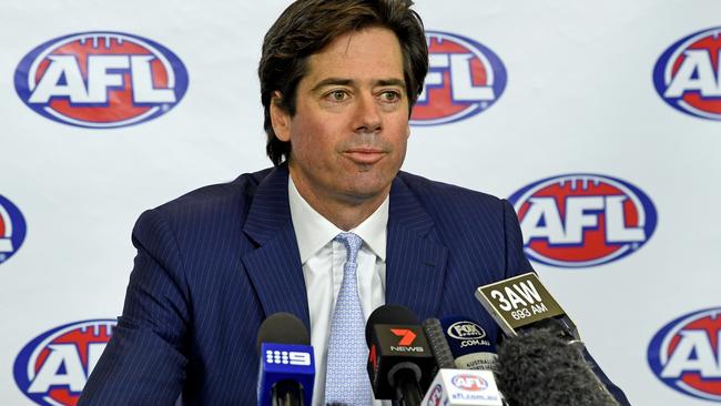 AFL Chief Executive Gillon McLachlan speaks during a press conference at AFL headquarters in Melbourne. Picture: AAP Image/Joe Castro