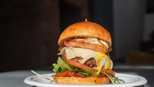 A burger with the lot at Southside in South Hobart.Picture: Linda Higginson