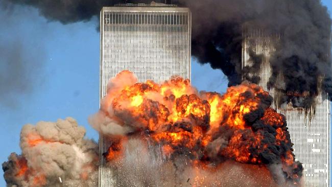 NEW YORK - SEPTEMBER 11: Hijacked United Airlines Flight 175 from Boston crashes into the south tower of the World Trade Center and explodes at 9:03 a.m. on September 11, 2001 in New York City. The crash of two airliners hijacked by terrorists loyal to al Qaeda leader Osama bin Laden and subsequent collapse of the twin towers killed some 2,800 people. (Photo by Spencer Platt/Getty Images)