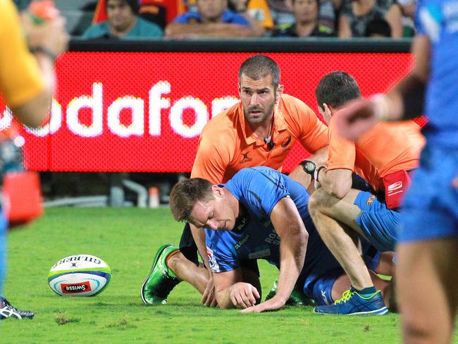 PERTH, AUSTRALIA - APRIL 22: Dane Haylett-Petty of Force is injured during the round nine Super Rugby match between the Force and the Chiefs at nib Stadium on April 22, 2017 in Perth, Australia. (Photo by Sean Middleton/Getty Images)