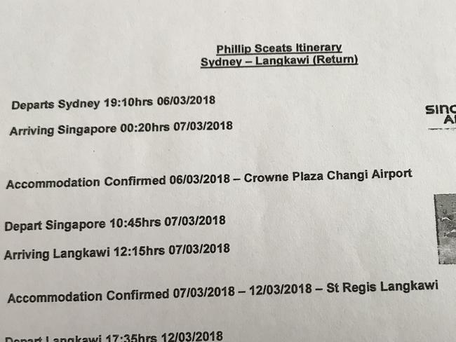 Mr Sceats’ travel itinerary.