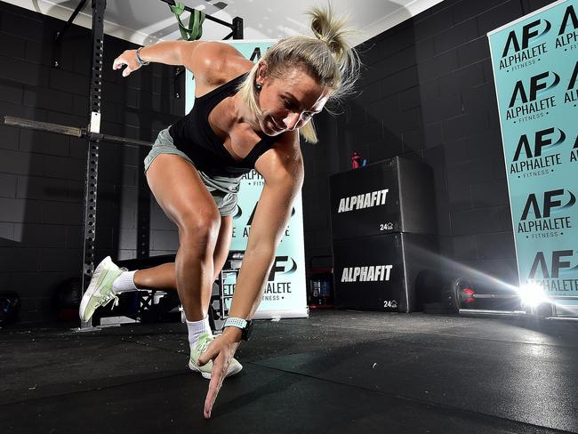 Alphalete Fitness owner Corryn Spelman  has launched an online fitness workout in the hope of being able to keep gym open during COVID-19 pandemic. PICTURE: MATT TAYLOR.