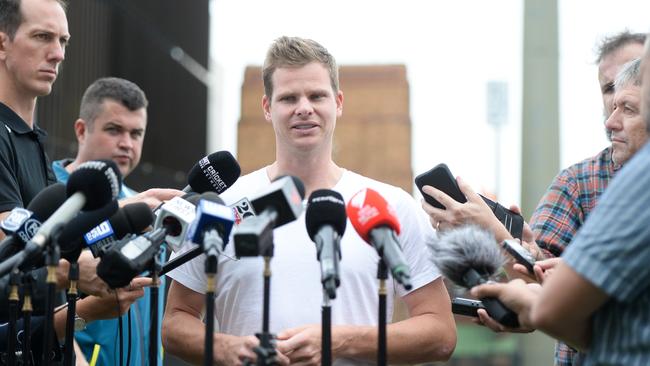 Smith addressed media for the first time since Cape Town. Picture: AAP