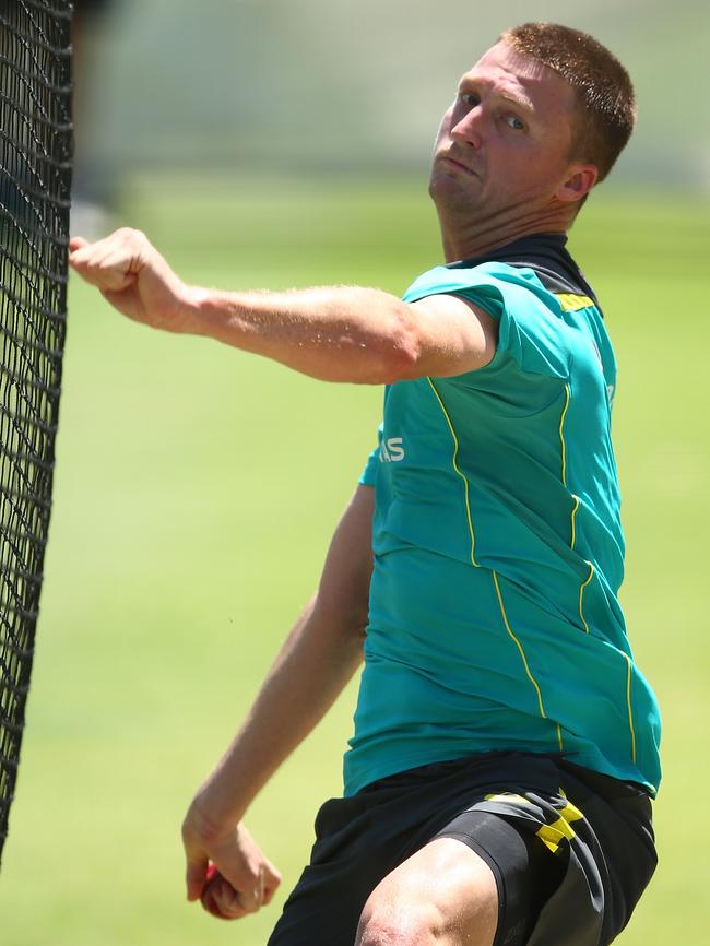 Jackson Bird sends one down in the WACA nets. Picture: Getty Images