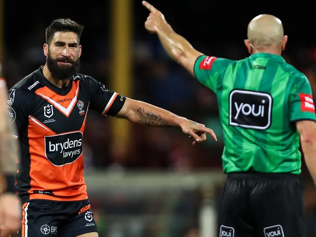 Wests Tigers skipper James Tamou gets his marching orders. NRL Imagery