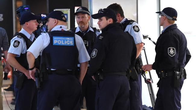 Heavy police presence at Melbourne Airport this morning. Picture: Nicole Garmston