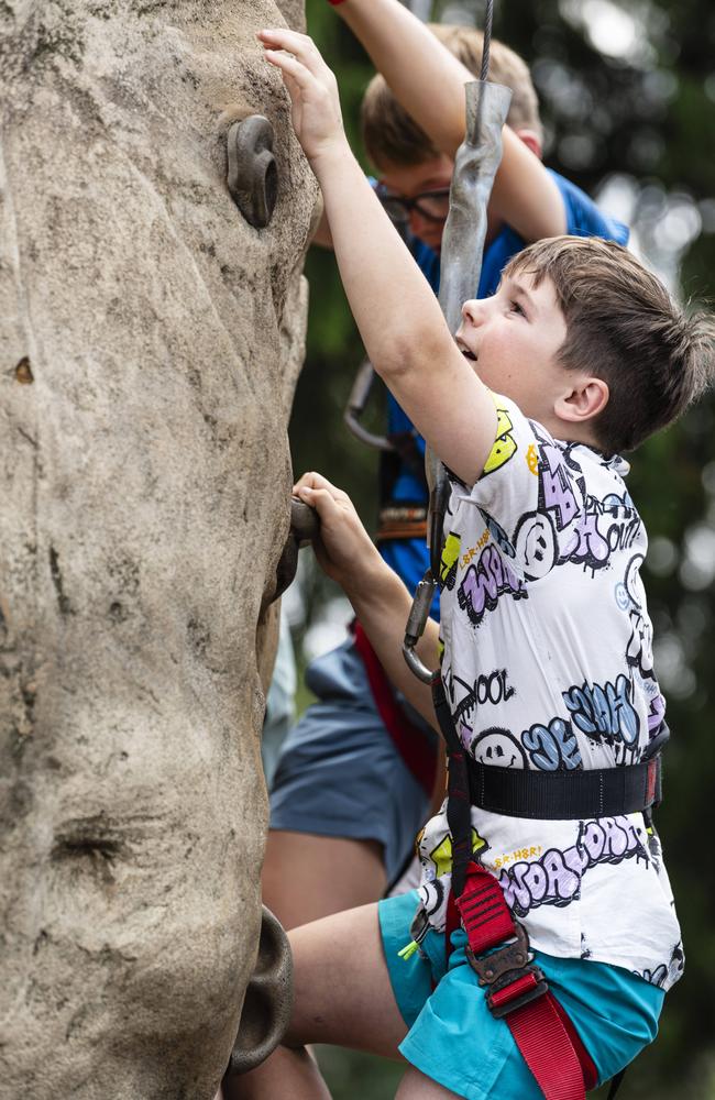 Brooklyn Metcalfe on the climbing wall at Fairholme Spring Fair, Saturday, October 19, 2024. Picture: Kevin Farmer