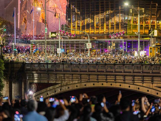 2025 New Year’s Eve fireworks From Southbank looking over the Melbourne CBD. Picture: Jason Edwards