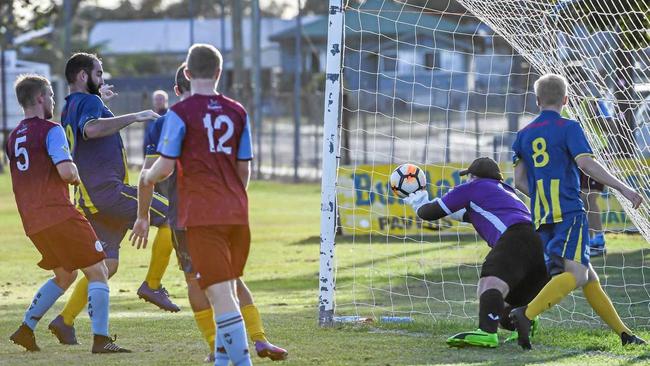 ON TIME: Brothers Aston Villa's Alec Rohdmann tries in vain to stop a goal against The Waves earlier this season. Picture: Brian Cassidy