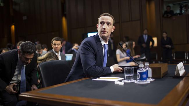 Facebook CEO Mark Zuckerberg testifying at a US Senate Judiciary and Commerce committee hearing in April, 2018. Picture: Zach Gibson