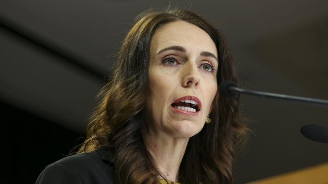 New Zealand PM Jacinda Ardern announces a nationwide lockdown in Wellington on Wednesday. Picture: Getty Images