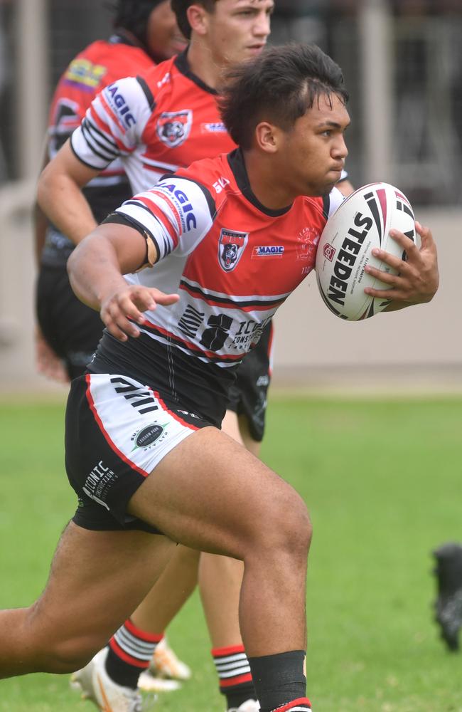 Kirwan High against Ignatius Park College in the Northern Schoolboys Under-18s trials at Brothers Rugby League Club in Townsville. Taakoi Benioni. Picture: Evan Morgan