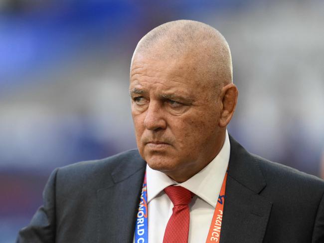 Wales' head coach Warren Gatland watches the warm up ahead of the France 2023 Rugby World Cup quarter-final match between Wales and Argentina at the Stade Velodrome in Marseille, south-eastern France, on October 14, 2023. (Photo by NICOLAS TUCAT / AFP)